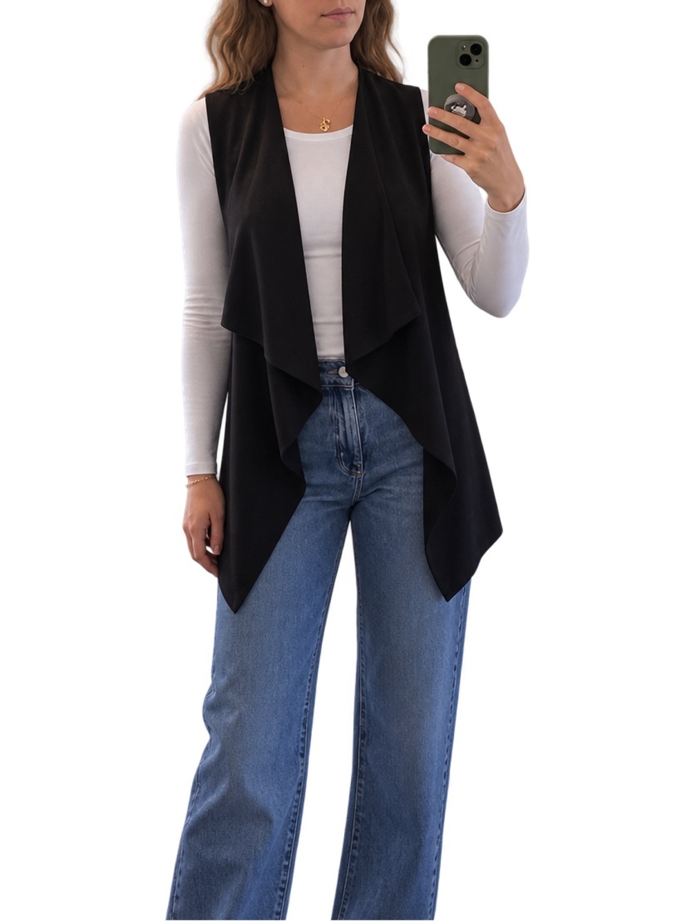 RW&CO. Black Open-Front Sleeveless Cardigan Vest
